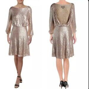 Tadashi Shoji Juno Sequined Long Sleeve Cocktail Dress NWT